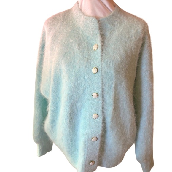 Vintage NWOT Angora Sweater Cardigan Womens S/M Fuzzy Blue, Connie A Lee, winter - Picture 1 of 12